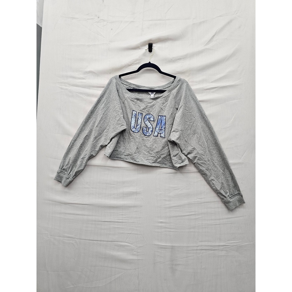 JoyLab Womens USA Graphic Cropped Top Gray Cotton Blend Casual Size Small